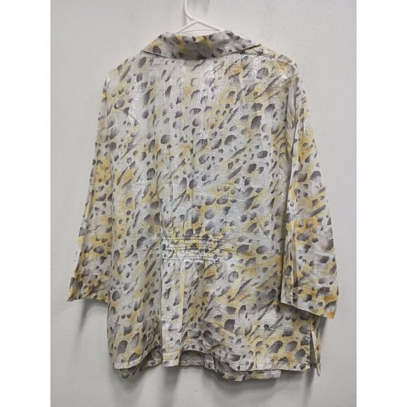 Alfred Dunner Womens Blouse size 20W Gray Yellow Metallic Animal Print Button Up - Picture 8 of 9